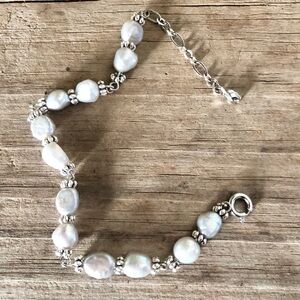 Baroque Pearl Bracelet, Gray Pearls, Adjustable Chain